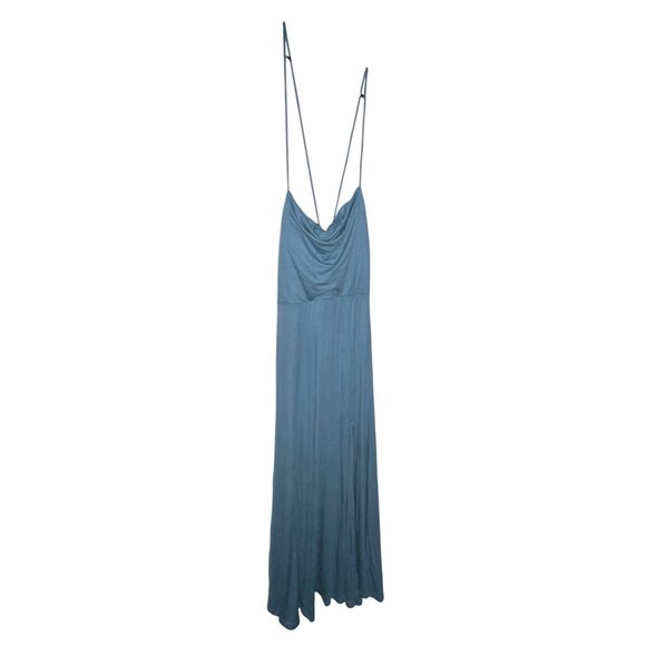 Halara Ribbed Cowl Neck Backless Crisscross Lace Up Party Dress Sz Medium Blue - Picture 6 of 9